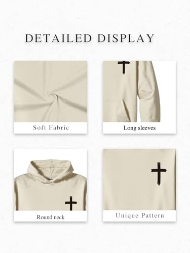 Christian Sweatshirts for Men Faith Christ Cross Pullover Hoodie - color: Apricot, size: Medium