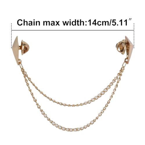 Stud Double Chain Brooch Pin,Shirts Neck Collar Tips with Tassel Chain,Blouse Lapel Pin for Suits - color: Gold