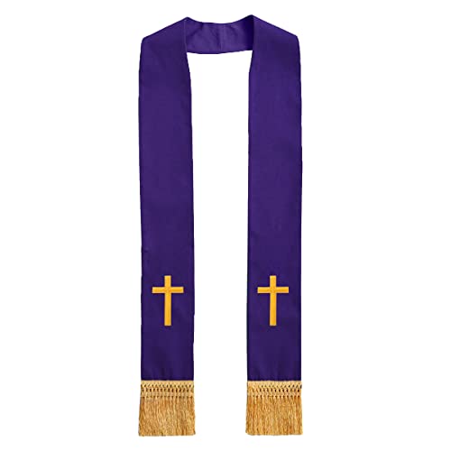 BLESSUME Church Clergy Pastor Cross Embroidered Stole - color: Purple 5