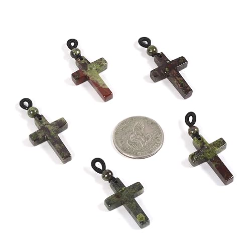 Justinstones Natural Gemstone Carved Cross Reiki Chakra Pendant Necklace 22 Inch - color: 30mm Dragon Blood Jasper