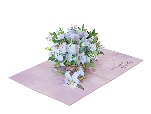 Lilies Pop Up Sympathy Cards with Envelopes, 6x8in Sorry for Your Loss Card, Pop Up Sympathy for Loss of Loved one, Mother, Father, Husband Religious (White Lily Sympathy) - color: White Lily Sympathy