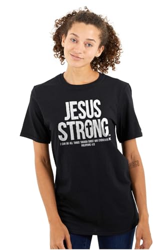 Jesus Strong Philippians 4:13 Bible Graphic T Shirt Men or Women - color: Black, size: Medium