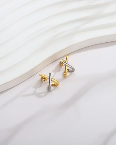 Small Two Tone Stud Earrings for Women Trendy Gold and Silver Minimalist Cross Earring Dainty Earrings Mixed Metal Jewelry Gifts for Daily Wear,3 Styles - style: Minimalist Studs-3