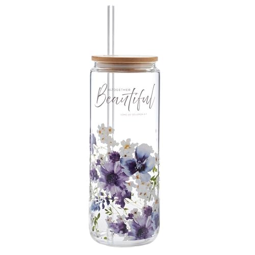 Faithworks Travel Tumbler With Straw & Lid For Iced or Hot Beverage, 24 Oz Glass Cup With Bamboo Top, Altogether Beautiful