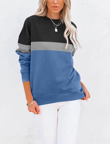 TICTICMIMI Women's Casual Crewneck Sweatshirts Cute Loose Fit with Pockets - color: A- Black Navy, size: Small