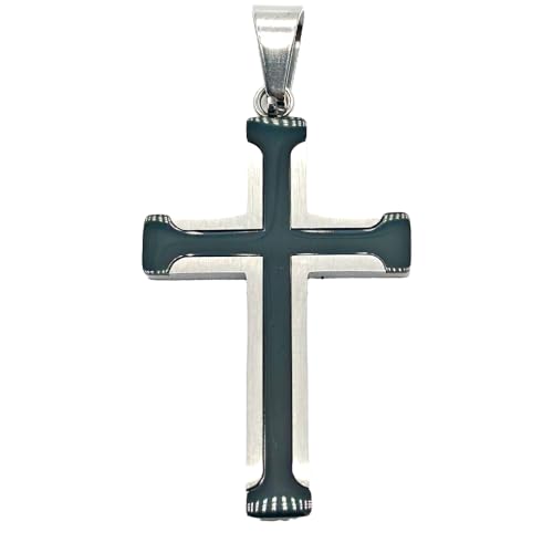 Cross Necklace for Men, Stainless Steel Black/Silver Cross Pendant Religious Necklace Christian Jewelry Chain 60 cm/23.6 inches - color: Silver & Black