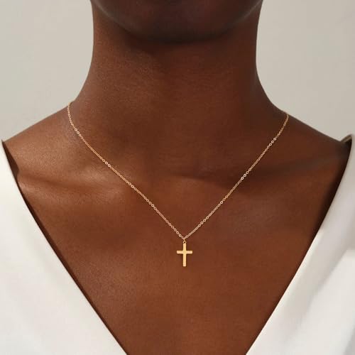 Carffordo 925 Sterling Silver Cross Necklace, Dainty Necklace for Women - style: 16k Gold Plated Cross Necklace