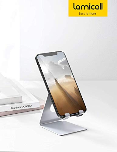 Lamicall Cell Phone Stand, Desk Phone Holder Cradle, Compatible with Phone 12 Mini 11 Pro Xs Max XR X 8 7 6 Plus SE, All Smartphones Charging Dock, Office Desktop Accessories - Silver - color: Sliver