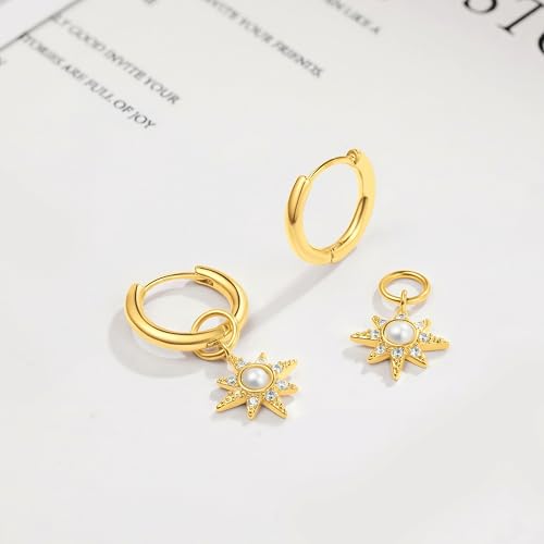 DAILY VIBES Cute Butterfly Star Cross Heart CZ Dangle Earrings for Women - color: Gold North Star CZ
