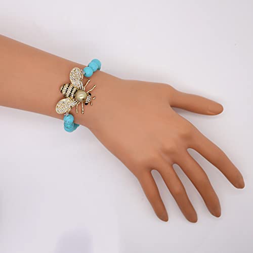 Honey Bee Brooches Crystal Insect Themed Bee Brooch Animal Fashion Shell Pearl Brooch Pin Gold Tone - color: Blue Gold Pearl Bracelet