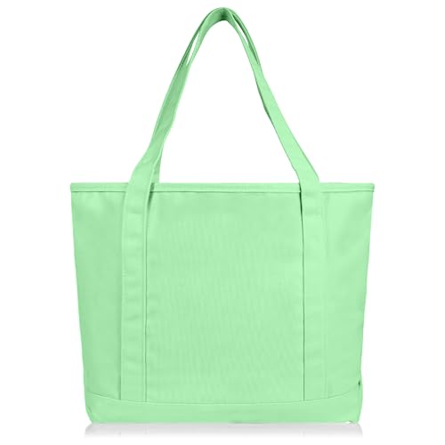 DALIX 20" Solid Color Cotton Canvas Shopping Tote Bag in Mint Green - color: Mint Green