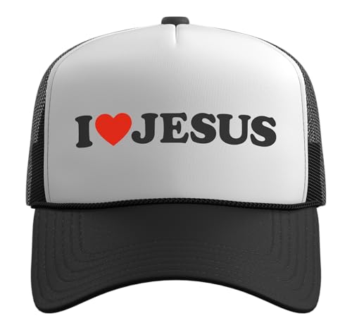 I Heart Jesus Christ Apparel Christian Trucker Hat with Adjustable Mesh Back - color: Black/White