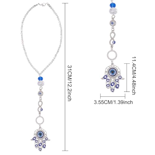 Evil Eye Car Hanging Ornament Metal Hand of Evil Eye Charm Pendant Beaded Decor Good Luck Suncatcher Pendant for Keychain Car Rearview Mirror Window Car Door Frame Balcony - color: Hand Silver