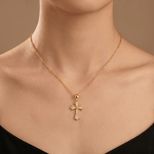 SHINYY Cross Necklace for Women | 18K Gold Plated Vintage Cross Pendant | Cubic Zirconia Religious Religious Jewelry for Her - color: Style 2