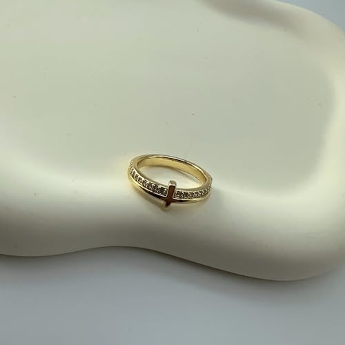 Cross Rings for Women, Let Go And Let God Ring, To My Daughter, Pray On It Golden Cross Ring, Stackable Cubic Zirconia Cross Ring Eternity Promise Ring for Her Wedding Band Ring Jewelry - size: 11#
