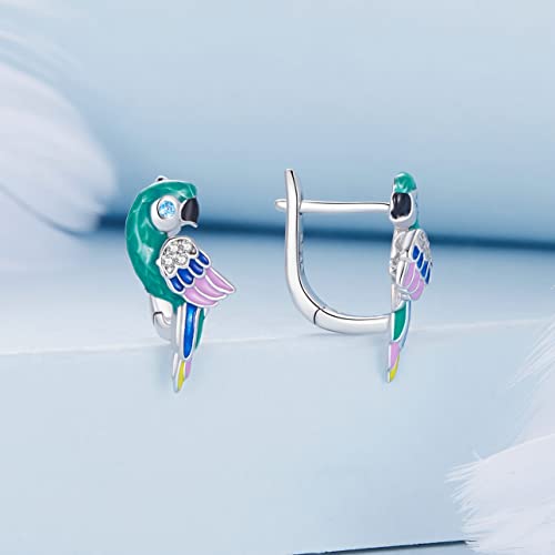 925 Sterling Silver Earrings Hypoallergenic Huggie Earring for Women - color: parrot