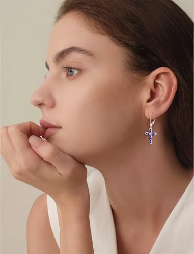 Birthstone Cross Earrings for Women 925 Sterling Silver - color: 12 December - Tanzanite