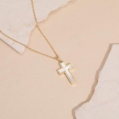 S.Leaf Cross Necklace for Women Gold Plated Cross Charm Necklaces for Women Dainty Opal Shell Choker Pendant Jewelry Necklaces for Women Religious Faith Christian Birthday Gifts for Women Mom Her Grandma Valentines Day Mother Day - color: White_Gold