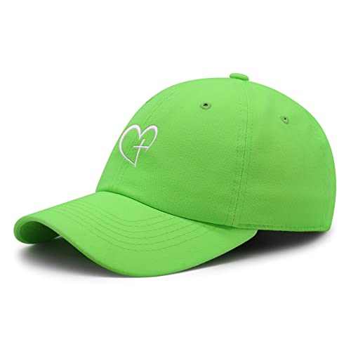 JPAK Heart and Cross Premium Dad Hat Embroidered Cotton Baseball Cap Christian Faith - color: Neon Green