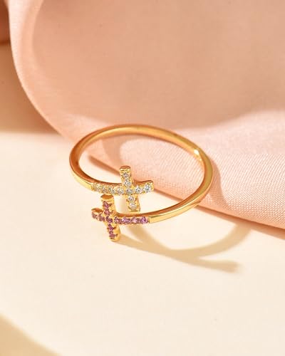 Dainty 14k Gold Plated Cross Adjustable Rings for Women - color: Style 4-Silver