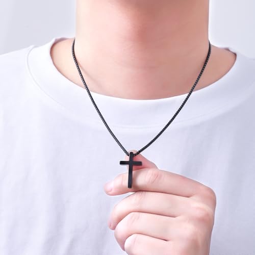 Fiusem Cross Necklace for Men, Stainless Steel Cross Pendant Jewelry Gift - size: 24.0 Inches, style: Small Black cross: 1.2" * 0.7"