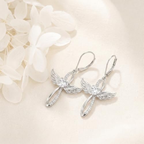 Cross Earrings for Women 925 Sterling Silver Cross Dangle Leverback Drop Earrings Christian Religious Jewelry Gifts Hypoallergenic