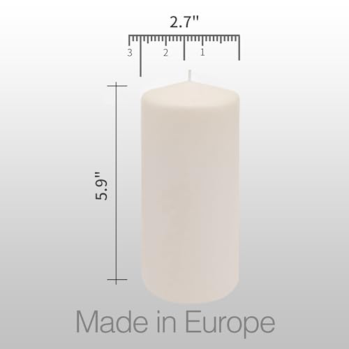 HomeLights Pillar Candles - 2.7x6 inch | 60 Hours Burning, 6 Count - White Unscented Smokeless European Pillar Candles - Perfect for Wedding, Parties, Spas, Home Gatherings and Dinner - size: 27X59P