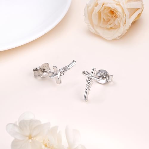 925 Sterling Silver Infinity Love of God Simple Dainty Faith Cross Dangle Earrings Religious Gift for Women - color: Jesus Cross