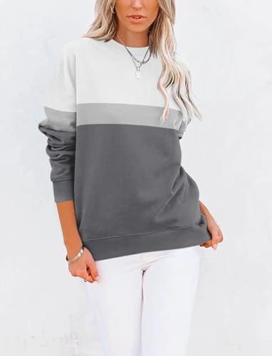 TICTICMIMI Women's Casual Crewneck Sweatshirts Cute Loose Fit with Pockets - color: A- White Charcoal, size: X-Large