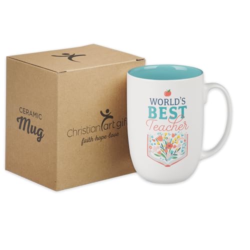 Christian Art Gifts Floral Ceramic Coffee Mug: World's Best Teacher, 15 oz. - color: Multicolor/Best Teacher