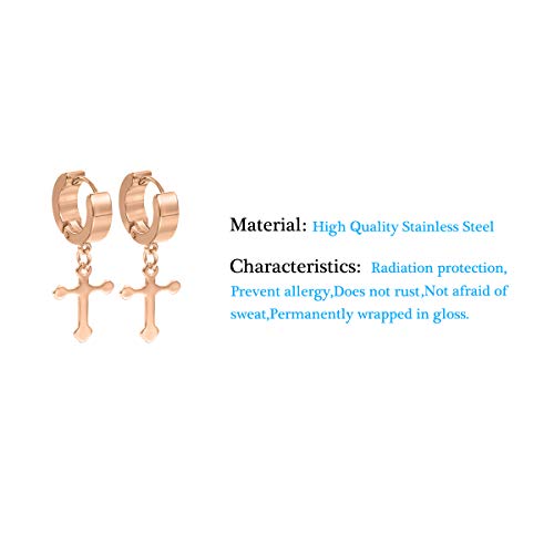 Men Women Stainless Steel Cross Earrings Set Dangle Hinged Earrings of Dangle Hinged Earrings Cross hoop Earrings - color: 5 Pairs Cross Earrings (Black+Silver+Gold+Rose god+blue) Korean style