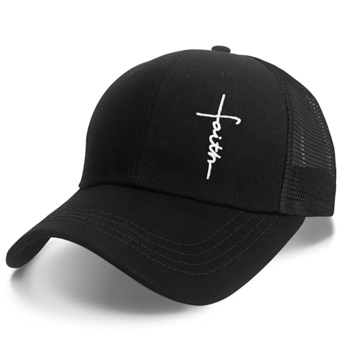 Christian Hats for Men Women, Faith Embroidered Cross Hat, Adjustable Baseball Cap, Religious Gifts for Birthday