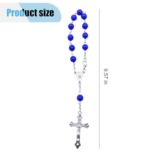 LAINLOY Car Rearview Mirror Decoration, Rosary Cross Medal Pendant, Blue, Universal Fit, Lightweight, Manual Operation - color: Blue