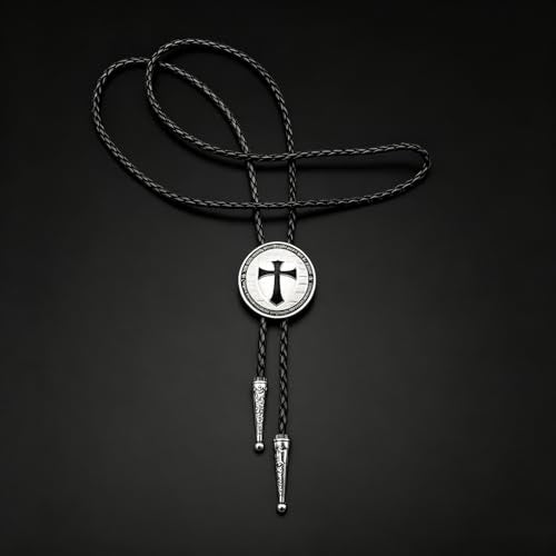Fashionable Cross Bolo Tie Multi-Color Cross Shield Necktie - color: Black