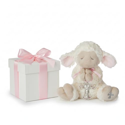 Ganz Serenity Lamb with Crib Cross Christening or Baptism Gift, Pink