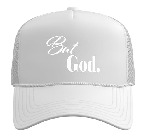 Christian Religious But God Strong Women Men of Faith Gifts Trucker Hat with Adjustable Mesh Back - color: White