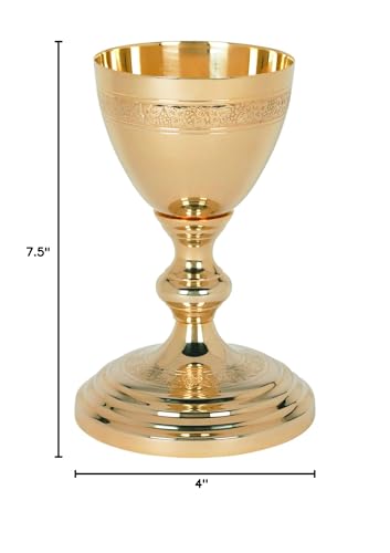 Gold Plated Brass Chalice & Paten, 14 Ounce, Engraved Grapes & Leaves - color: Engraved Grapes & Leaves