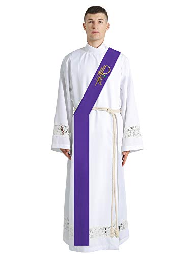 IvyRobes Deacon Clergy Stole With Grapes Wheat Embroidered 110" Long-4 Colors Available - color: Purple