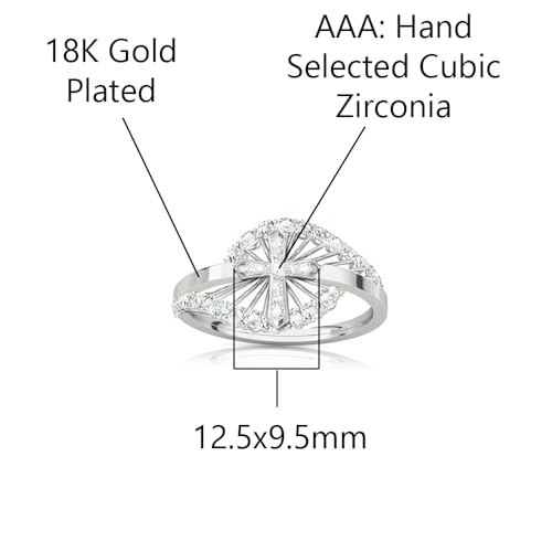 Savlano 18K Gold Plated Round Cut Cubic Zirconia Small Cross Band Ring Women Religious Ring - color: White