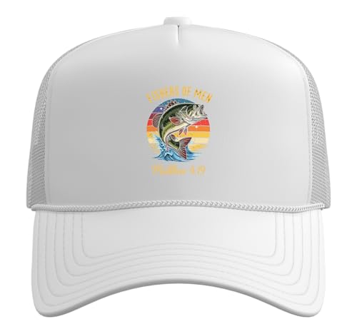 Fishers of Men Matthew 4-19 Bible Christian Fishing Lover Trucker Hat with Adjustable Mesh Back - color: White