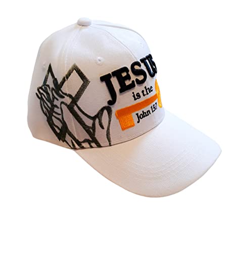 Black Duck Brand 3D Jesus is The Key Embroidered Jesus Christian Ball Cap - color: White