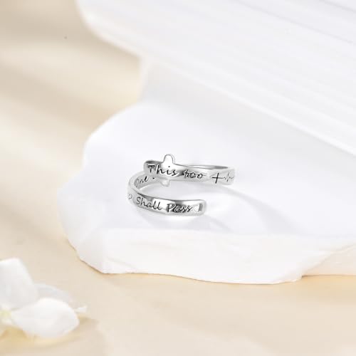 POPLYKE Cross Rings Sterling Silver Faith Adjustable Wrap Rings for Women Inspirational Jewelry Gifts - color: one day at a time