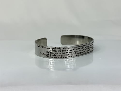 FashionJunkie4Life 925 Sterlin Silver and Stainless Steel Open Cuff Bracelet - color: Psalms 23