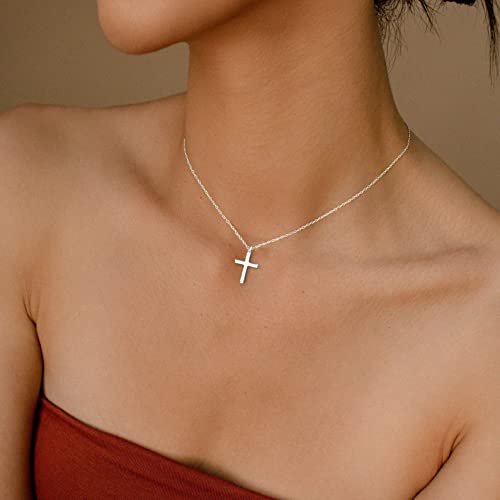 Tewiky Christian Gift Stocking Stuffers Cross Necklace for women-Dainty 14k Gold Plated/Silver Plated Pendant Necklaces Simple Cute Tiny Necklace Jewelry for Women - color: Silver Simple Cross