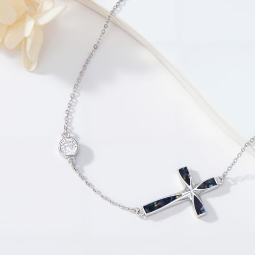 925 Sterling Silver Cross Necklace for Women Religious Jewelry Christian Gifts for Mom Wife Her - color: White-3