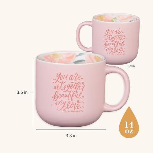 Christian Art Gifts Large Ceramic Coffee Pink Floral Scripture Mug for Women - color: Altogether Beautiful/Pink Floral, size: 14 Ounces