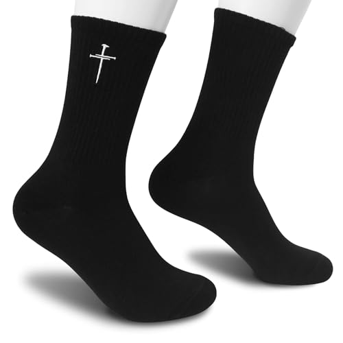 Christian Socks for Men, Biblical Crew Socks Gifts for Dad Grandpa Husband 3 - color: Nail Cross Black