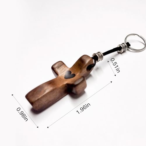 Wooden Cross Keychain Cross My Heart Encouragement Gift Walnut Wood