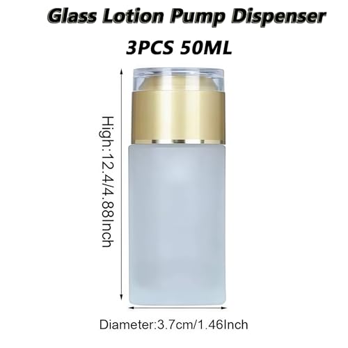 QUUPY 3Pack 50ml / 1.7 fl oz Empty Clear Frosted Glass Refillable Pump Bottles - Portable Travel Dispenser Containers for Lotion Cream Gel Foundation - size: 50ml