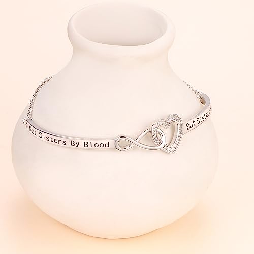 YinShan 925 Sterling Silver Heart Infinity Inspirational Bracelet Engraved Always My Sister/Daughter, Forever My Friend Adjustable Sisters Bracelets Friendship Jewelry for Women - style: Not Sisters By Blood But Sisters By Heart